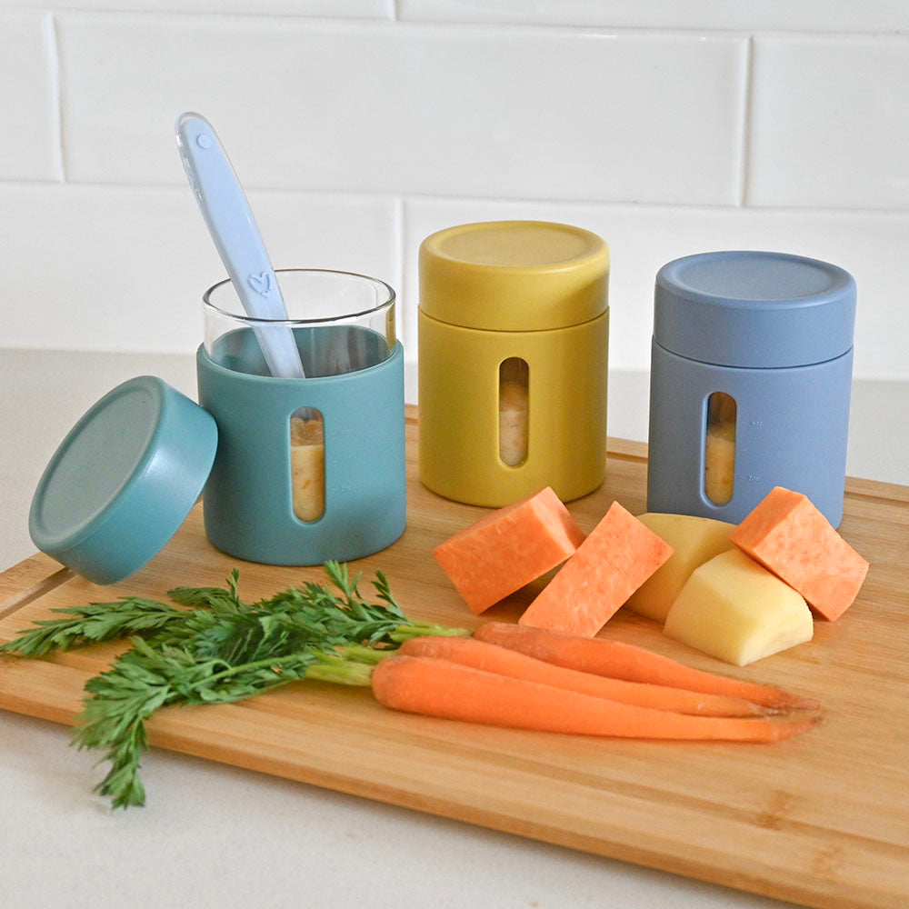 3pk Silicone Glass Food Jar - Blue/Teal/Sunshine