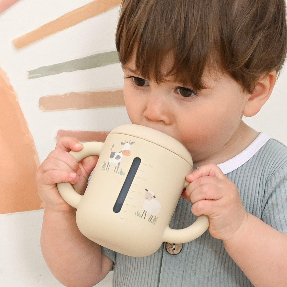 100% Silicone Sippy Cup - Beige/Farm