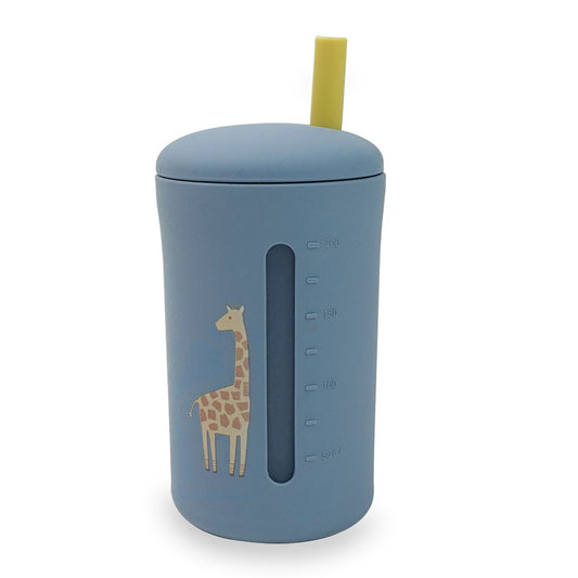 100% Silicone Smoothie Cup - Blue Giraffe