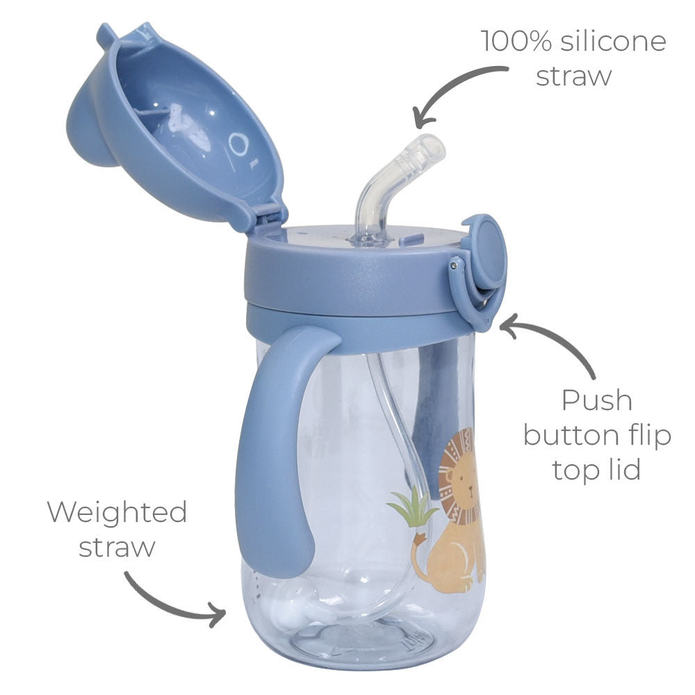 Flip Top Straw Sippy Cup - Blue Lion