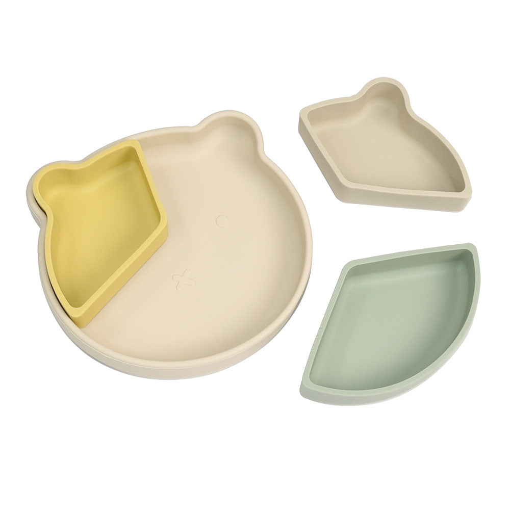 100% Silicone 4pc Bear Divider Plate - Sage