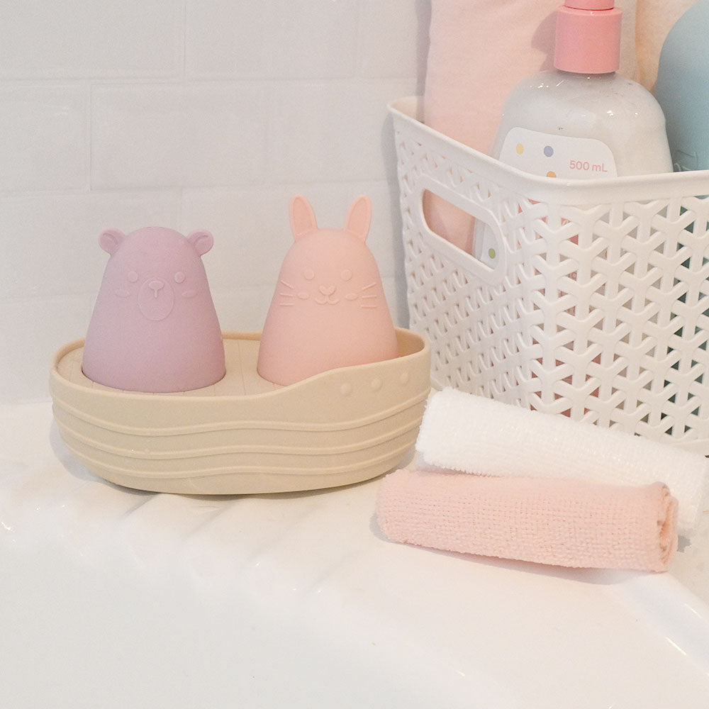 100% Silicone Bath Buddies - Bear and Bunny