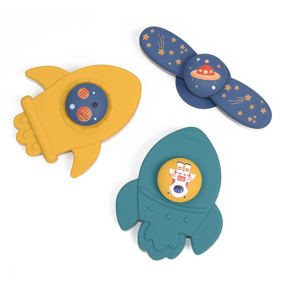 3pk Silicone Suction Spinners - Rockets