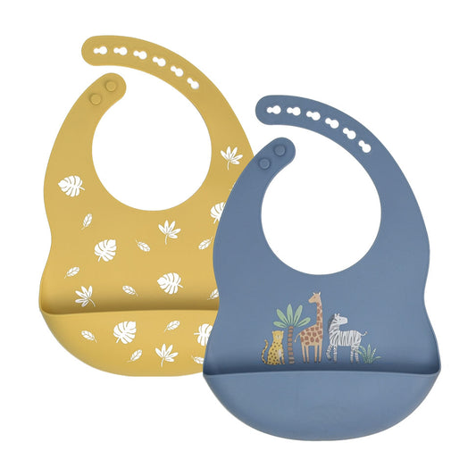 100% Silicone 2pk Baby Bib - Safari