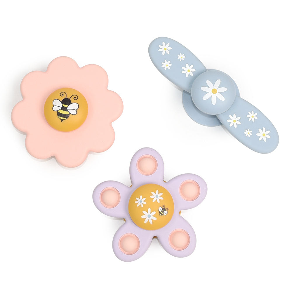 3pk Silicone Suction Spinners - Flowers