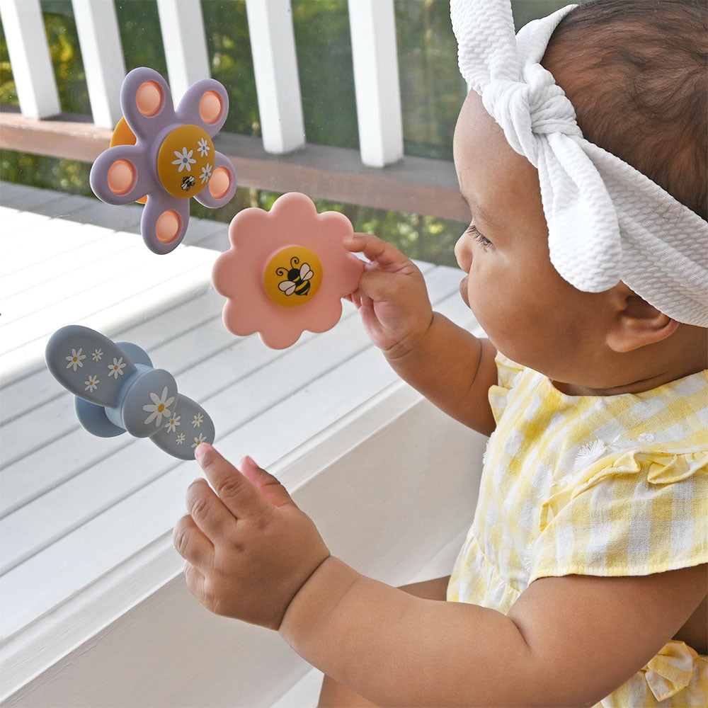 3pk Silicone Suction Spinners - Flowers