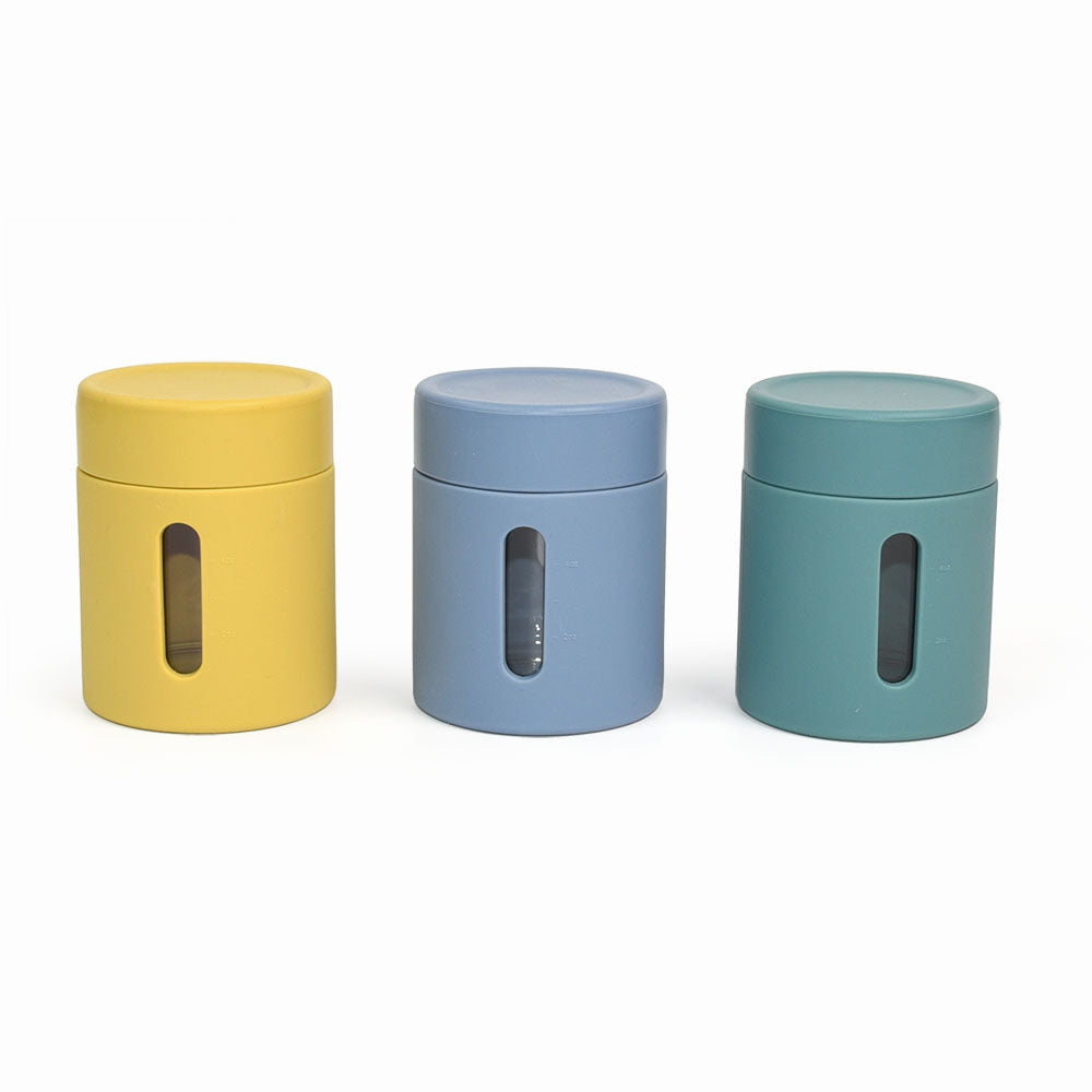 3pk Silicone Glass Food Jar - Blue/Teal/Sunshine