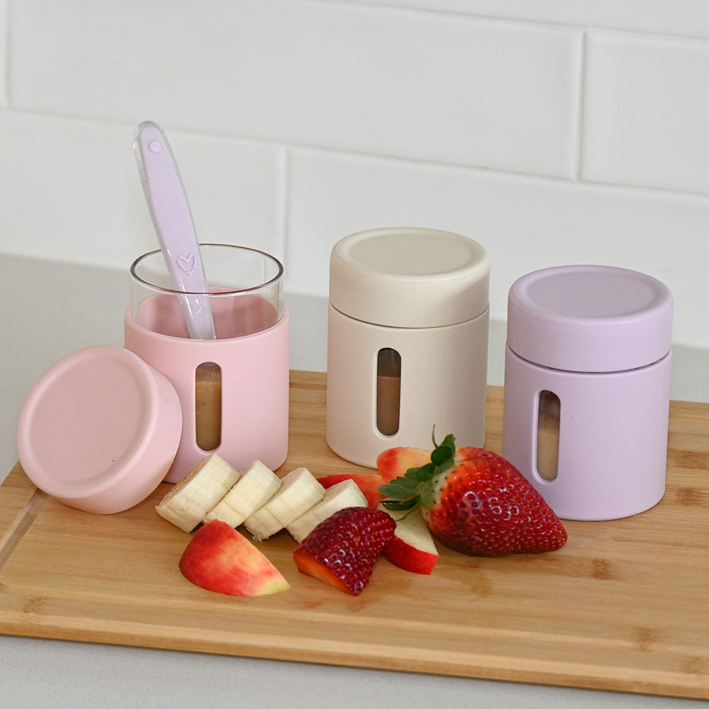 3pk Silicone Glass Food Jar - Blush/Lilac/Cream