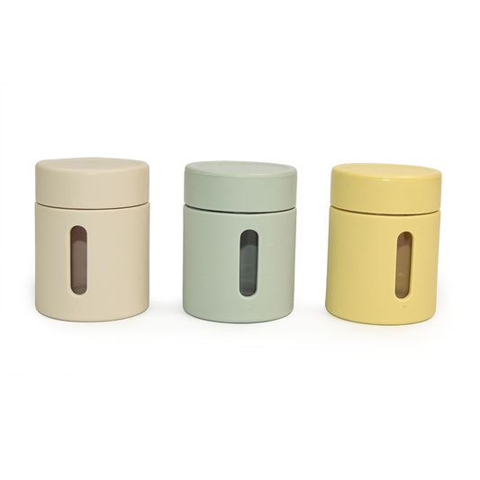 3pk Silicone Glass Food Jar - Sage/Straw/Beige