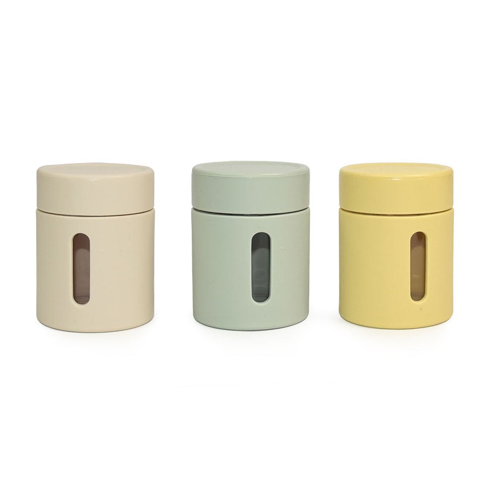 Silicone Glass Food Jar (Beige/Sage/Straw)
